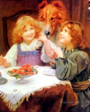 ペットと子供 Painting - 高い期待 牧歌的な子供たち アーサー・ジョン・エルスリー ペットの子供たち